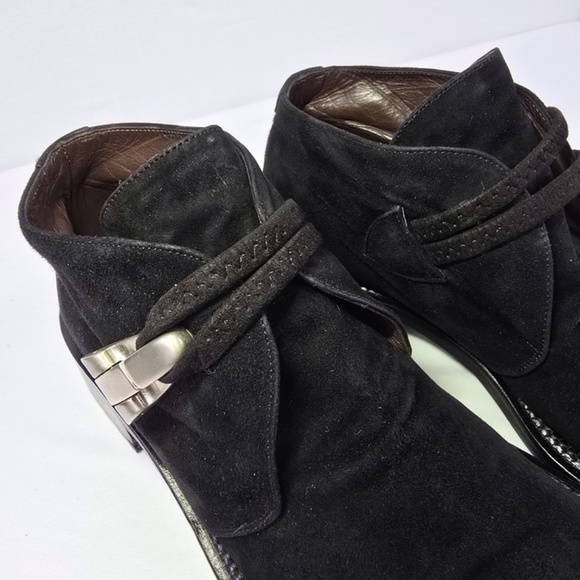 Goffredo Fantini Womens - EU 38 / US 7.5 Black Suede Ankle Boots Silver Buckle - Picture 3 of 13